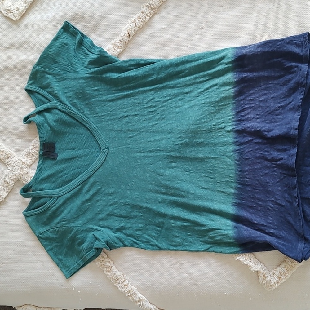 Emerald and Navy Women's V-Neck Tee